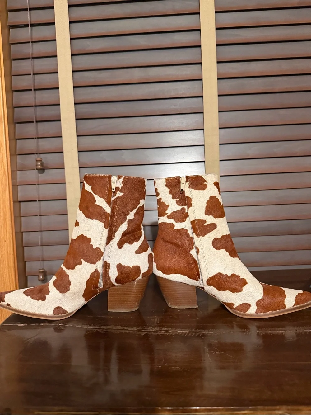 Cow Print Ankle Boots - Brown and White Women's Fashion Boot